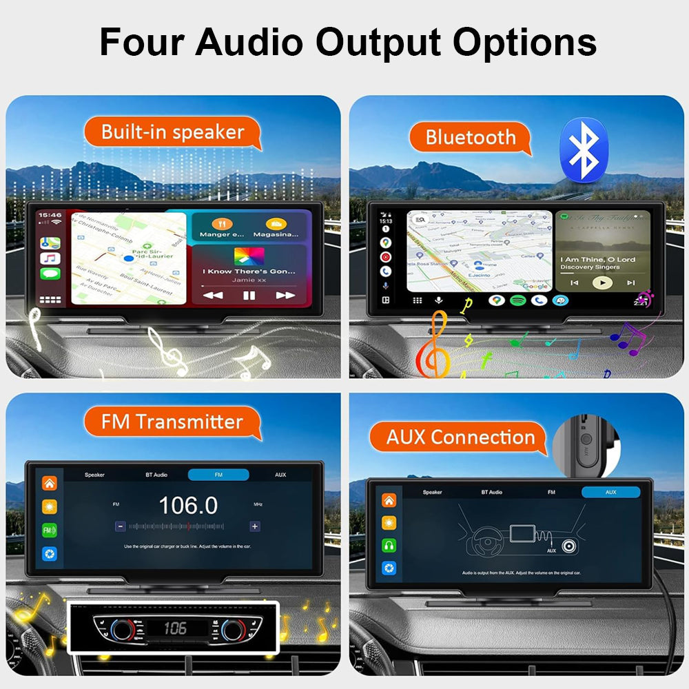 10.26" Front 4K Dash CAM Car Portable Wireless Apple Carplay BT 5.0 Dual Record